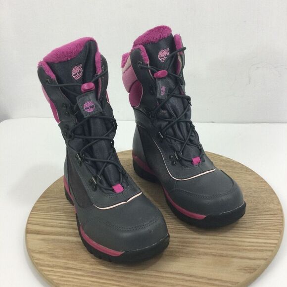 Timberland Youth Girls Thermolite 200 Gram Water Proof Snow Boots Pink/Gray Sz 2 - Picture 2 of 11